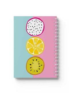 Spiral Notebook Dragon Fruit Lemon Kiwi Slice Pink/White/Blue