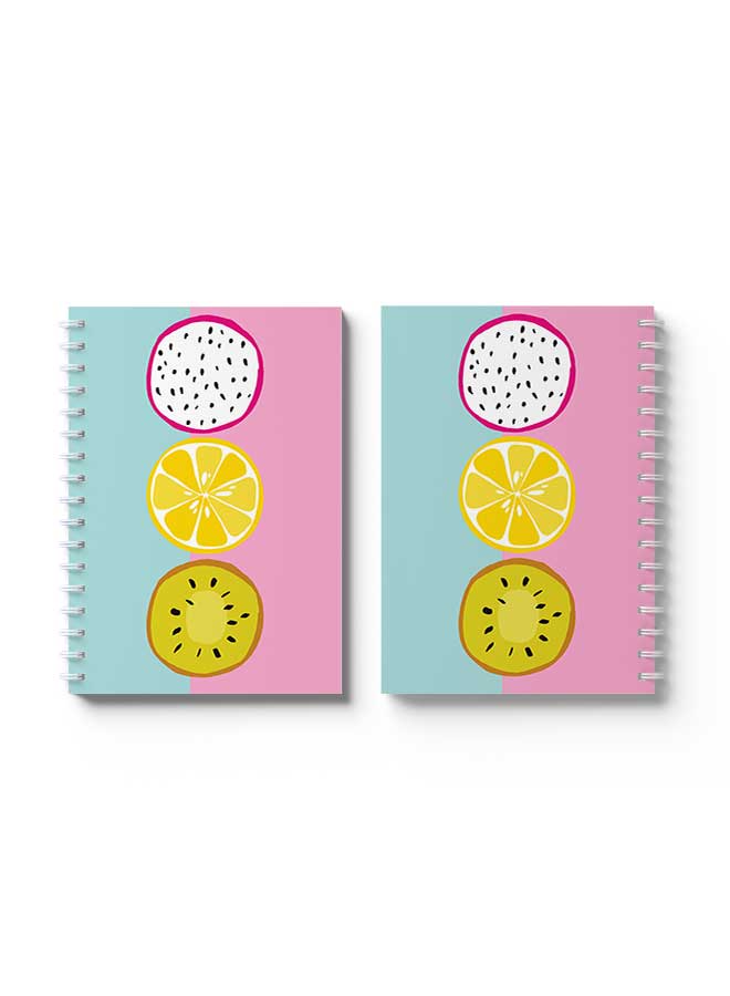LOWHA - Spiral Notebook Dragon Fruit Lemon Kiwi Slice Pink/White/Blue - Image 1