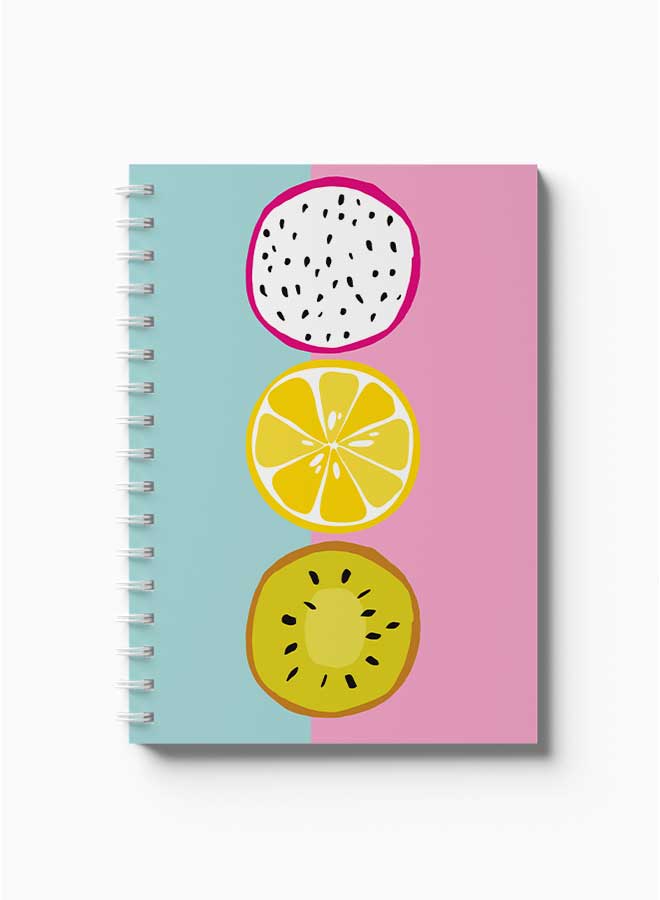 LOWHA - Spiral Notebook Dragon Fruit Lemon Kiwi Slice Pink/White/Blue - Image 1