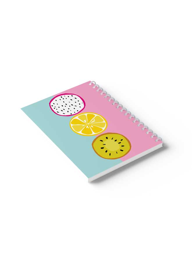 LOWHA - Spiral Notebook Dragon Fruit Lemon Kiwi Slice Pink/White/Blue - Image 1