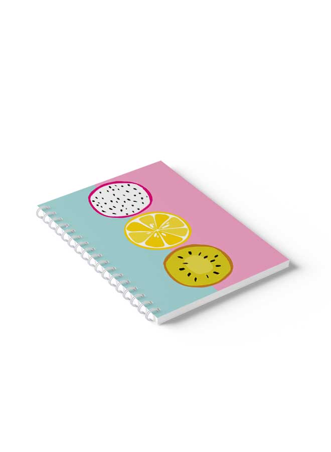LOWHA - Spiral Notebook Dragon Fruit Lemon Kiwi Slice Pink/White/Blue - Image 1