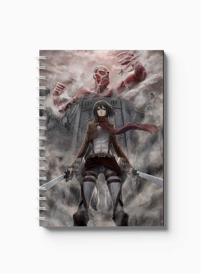 LOWHA - Spiral Notebook Attack On Titan Mikasa Grey/Brown/Red - Image 1