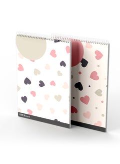 LOWHA Set Of 2 Spiral Notepads, Each With 50 Sheets And A Hard Paper Cover With Hearts And Circles Design, For Jotting Notes And Reminders, For Work, University, School White/Pink/Black  - Image 3