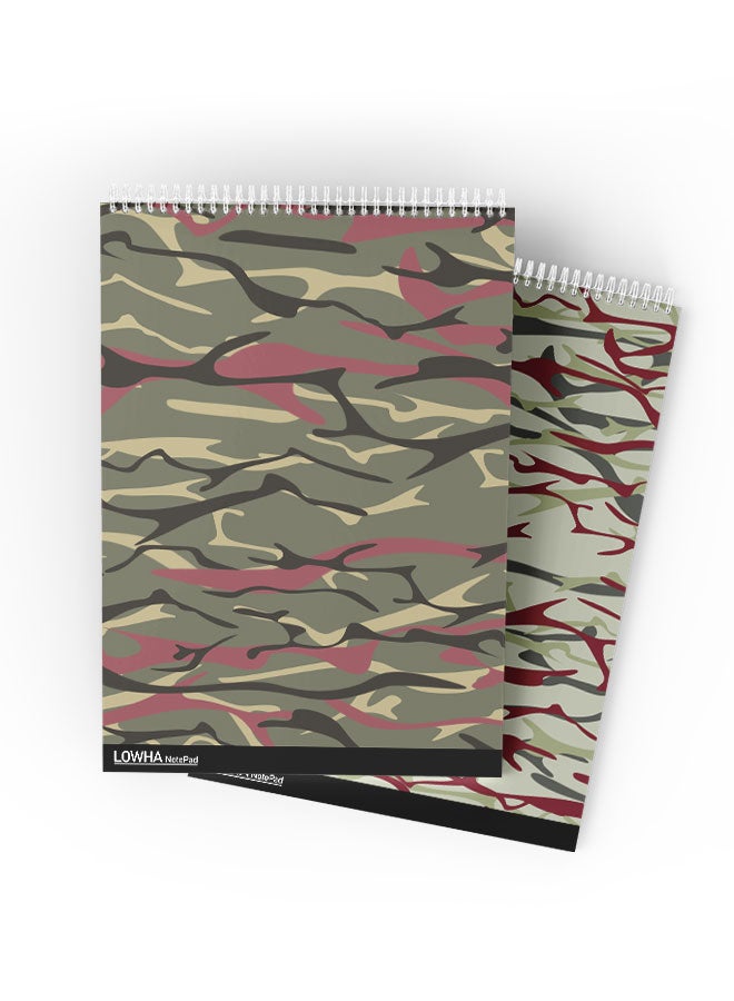 LOWHA Set Of 2 Spiral Notepads Each With 50 Sheets And A Hard Paper Cover With Camouflage Design Multicolor - Image 1