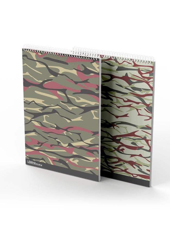 LOWHA Set Of 2 Spiral Notepads Each With 50 Sheets And A Hard Paper Cover With Camouflage Design Multicolor - Image 3