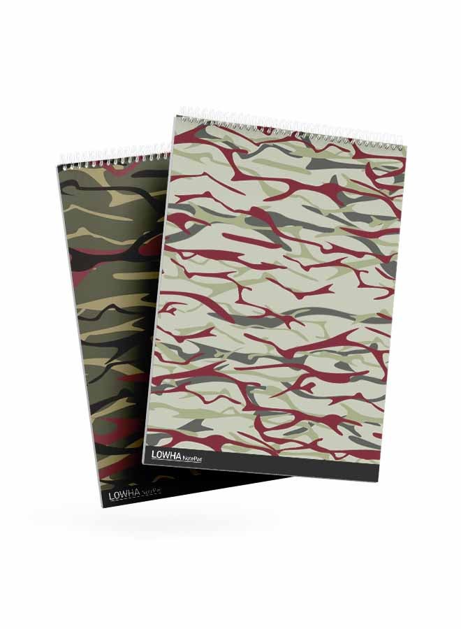 LOWHA Set Of 2 Spiral Notepads Each With 50 Sheets And A Hard Paper Cover With Camouflage Design Multicolor - Image 2