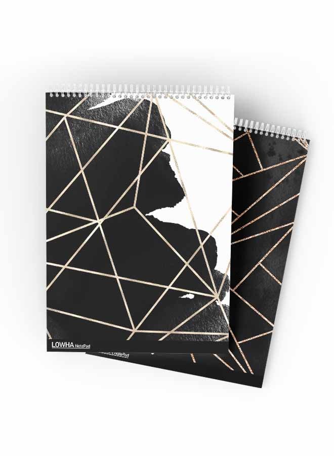 LOWHA Set Of 2 Spiral Notepads Each With 50 Sheets And A Hard Paper Cover With Overlapping Lines Design Black/White/Gold - Image 1