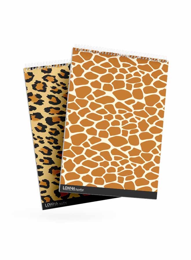 LOWHA Set Of 2 Spiral Notepads, Each With 50 Sheets And A Hard Paper Cover With Leopard Skin Design Orange/White/Black - Image 3