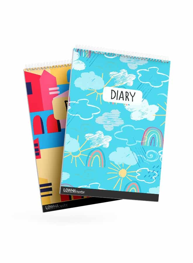 LOWHA Set Of 2 Spiral Notepads, Each With 50 Sheets And A Hard Paper Cover With Colorful Drawing Design Multicolor - Image 3