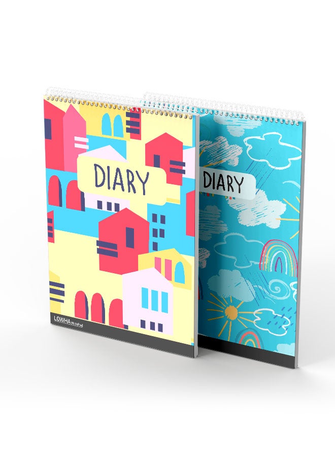 LOWHA Set Of 2 Spiral Notepads, Each With 50 Sheets And A Hard Paper Cover With Colorful Drawing Design Multicolor - Image 2