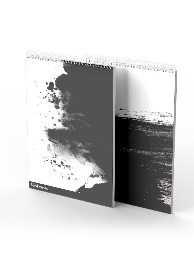 LOWHA Set Of 2 Spiral Notepads Each With 50 Sheets And A Hard Paper Cover With Dark Drawing Design Black/White - Image 2