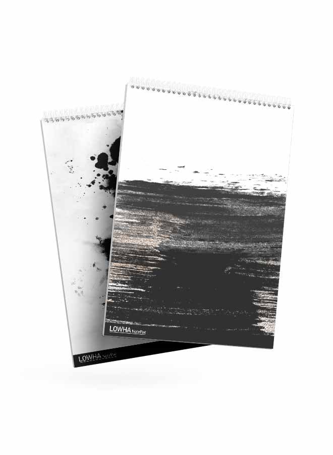 LOWHA Set Of 2 Spiral Notepads Each With 50 Sheets And A Hard Paper Cover With Dark Drawing Design Black/White - Image 3