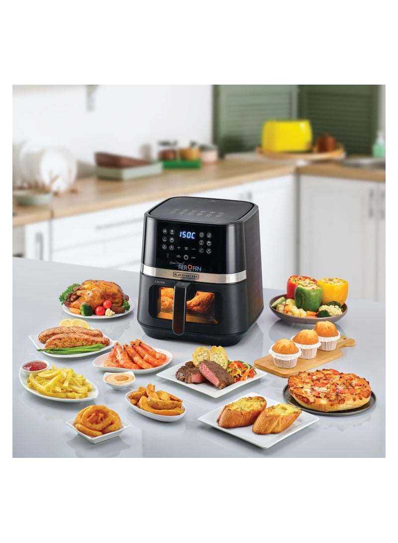 BLACK+DECKER - Digital 12-in-1 Multifunction Air Fryer 2Kg Capacity With Rapid Hot Air Circulation For Frying, Grilling, Broiling, Roasting, and Baking 5.8 L 1800 W AF5800 black - Image 1