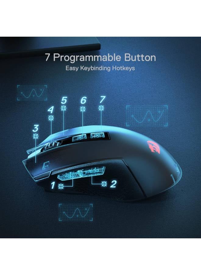 REDRAGON M693 Wireless Gaming Mouse, 8000 DPI Wired/Wireless Gamer Mouse with 3 Mode Connection, Bluetooth & 2.4G Wireless, 7 Macro Buttons, Long Lasting Battery Capacity and RGB for PC/Mac/Laptop - Image 5