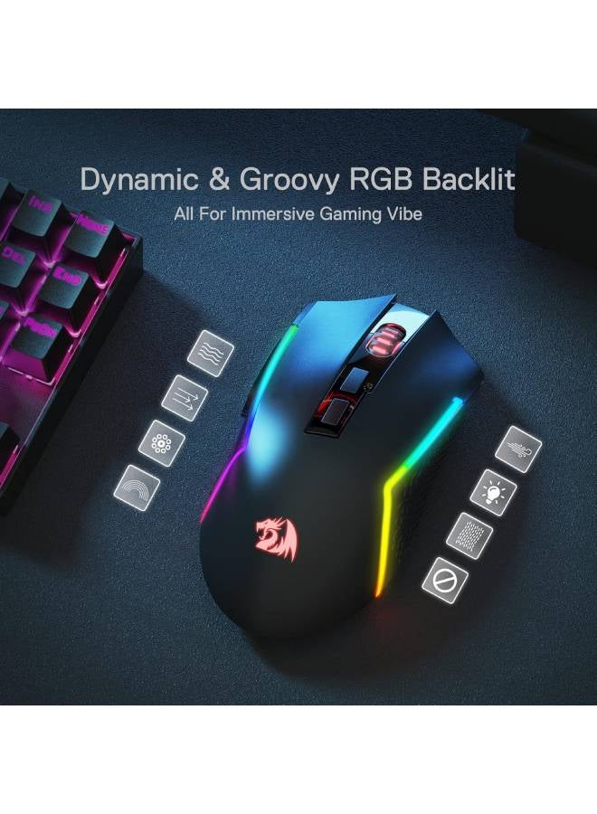 REDRAGON M693 Wireless Gaming Mouse, 8000 DPI Wired/Wireless Gamer Mouse with 3 Mode Connection, Bluetooth & 2.4G Wireless, 7 Macro Buttons, Long Lasting Battery Capacity and RGB for PC/Mac/Laptop - Image 3