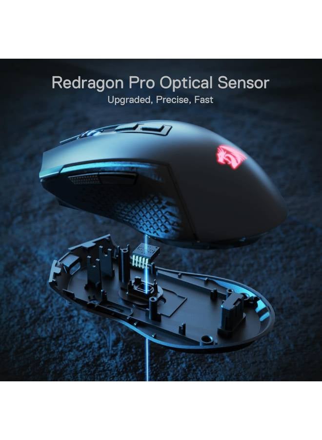 REDRAGON M693 Wireless Gaming Mouse, 8000 DPI Wired/Wireless Gamer Mouse with 3 Mode Connection, Bluetooth & 2.4G Wireless, 7 Macro Buttons, Long Lasting Battery Capacity and RGB for PC/Mac/Laptop - Image 4