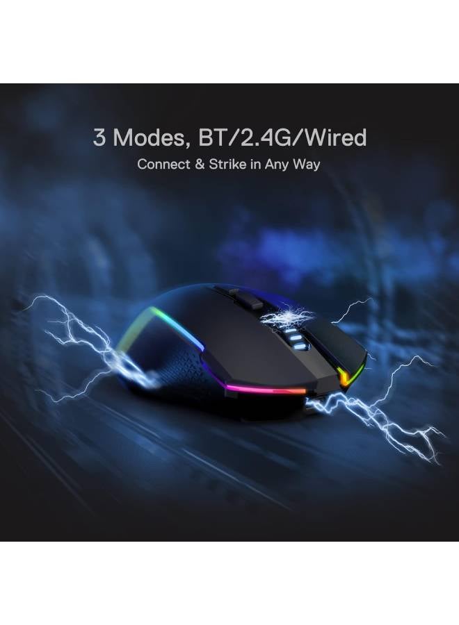 REDRAGON M693 Wireless Gaming Mouse, 8000 DPI Wired/Wireless Gamer Mouse with 3 Mode Connection, Bluetooth & 2.4G Wireless, 7 Macro Buttons, Long Lasting Battery Capacity and RGB for PC/Mac/Laptop - Image 2