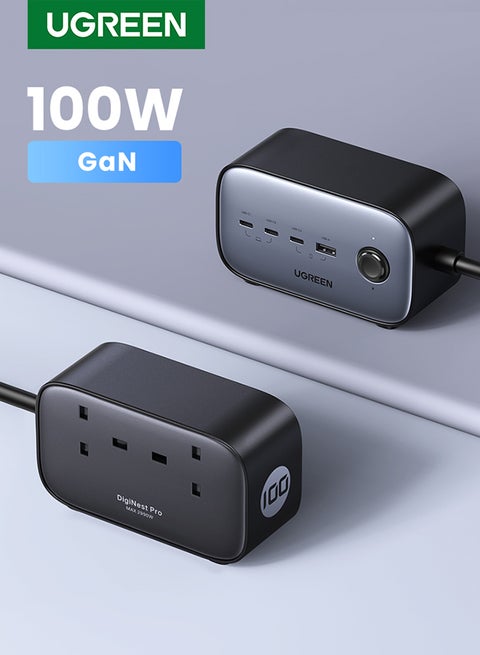 شاحن USB C 100 واط 6 في 1 ديجينيست برو، سلك تمديد متعدد المنافذ، قابس شاحن سريع مع 2 × مخارج تيار متردد، 3 × USB C، 1 × USB A، سلك تمديد 1.8 متر لسطح المكتب والمنزل والمكتب
