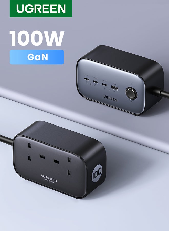 Ugreen - 100W Power Strip USB C Charger 6 in 1 DigiNest Pro Charger Station Multiport Extension Cord Fast Charger Plug With 2AC Outlets 3C1A 1.8M Extension Lead For Desktop Home Office iPhone 16 Series Grey - Image 1