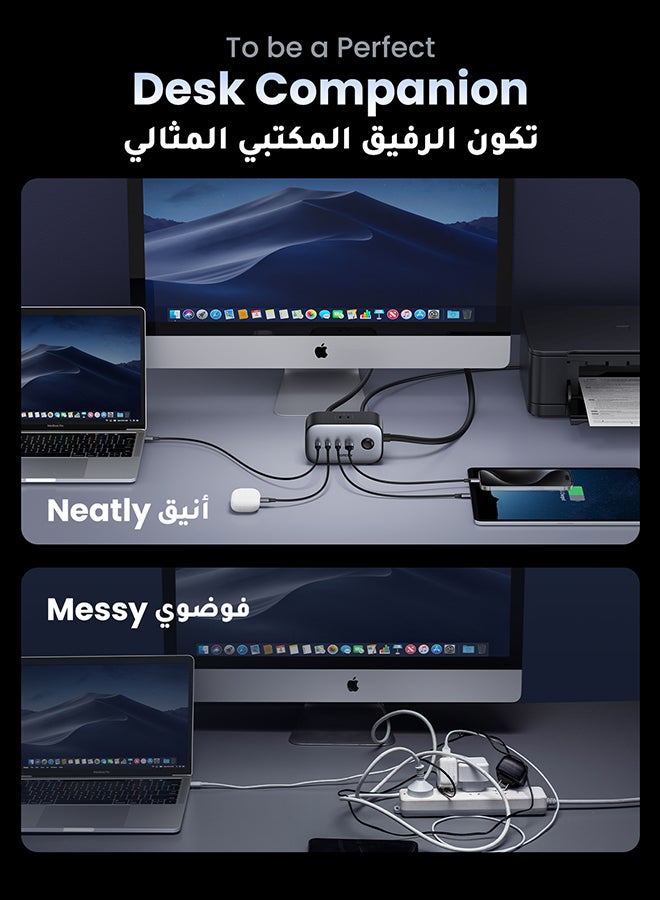 Ugreen - 100W Power Strip USB C Charger 6 in 1 DigiNest Pro Charger Station Multiport Extension Cord Fast Charger Plug With 2AC Outlets 3C1A 1.8M Extension Lead For Desktop Home Office iPhone 16 Series Grey - Image 1