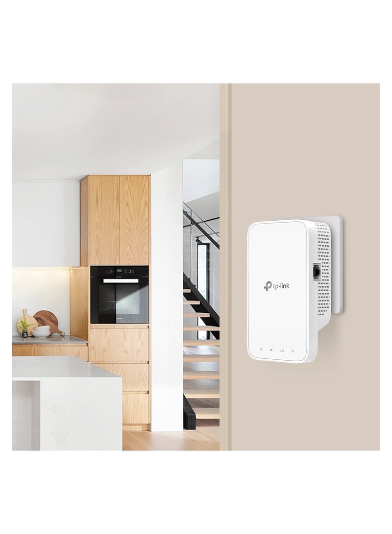 TP-LINK - AC1200 Mesh Dual Band Wi-Fi Range Extender, Broadband/Booster/Hotspot 1 Ethernet Port, Built-In Access Point Mode, Works with Any Wi-Fi Router, UK Plug (RE330) White - Image 1