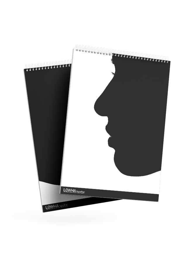 LOWHA Set Of 2 Spiral Notepads, Each With 50 Sheets And A Hard Paper Cover With Face Design, For Jotting Notes And Reminders, For Work, University, School Black/White - Image 3