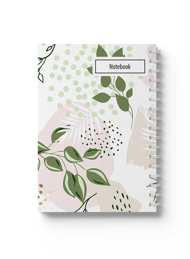 LOWHA Spiral Notebook Hand Draw Abstract Floral Art1 Green/White/Pink/Black - Image 1