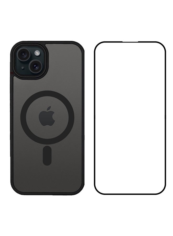 MARGOUN 2 Packs For iPhone 15 Back Full Camera Protection And Reinforced Corners Scratch Resistant Cover Support Magnetic Charging Transparent Body Black - Image 2