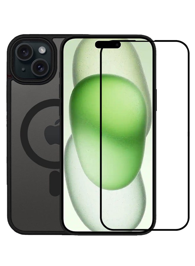 MARGOUN 2 Packs For iPhone 15 Back Full Camera Protection And Reinforced Corners Scratch Resistant Cover Support Magnetic Charging Transparent Body Black - Image 3