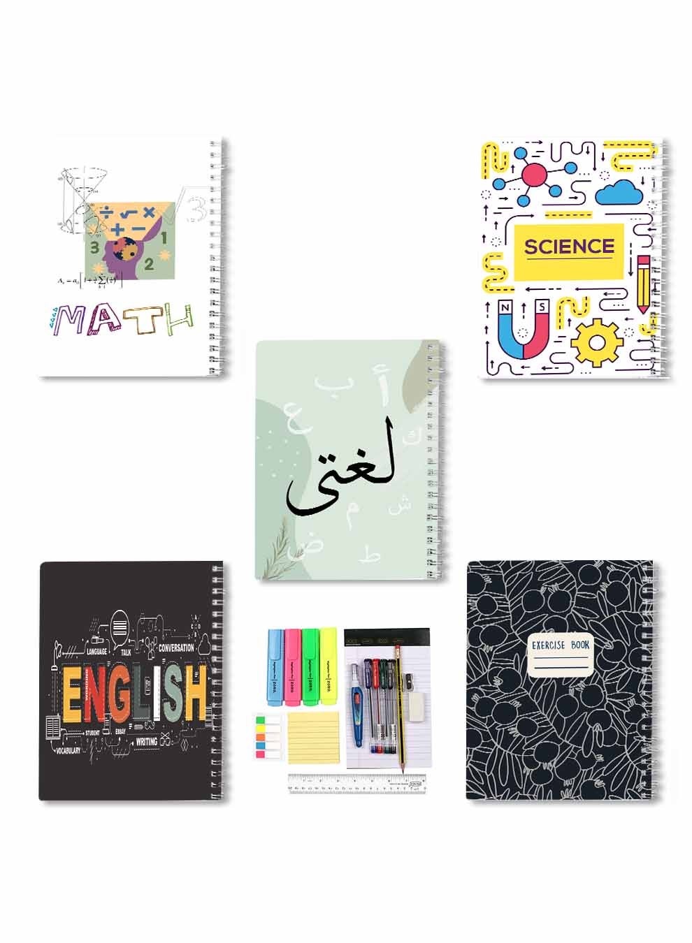 Clairefontaine Set Of 5 Spiral Notebooks – 8.5x20 Cm, 180 Pages Grid Paper, 90 G White Paper, Assorted Colors