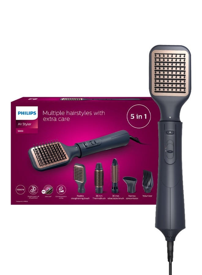 Philips 5000 Series Air Styler BHA530/03|1000W|5-in-1 Dryer & Styler (Nozzle, Retractable bristle brush,38mm Thermobrush,Paddle straightening brush,Volumizer)|Ionic care|Argan-oil infused brush Black - Image 1