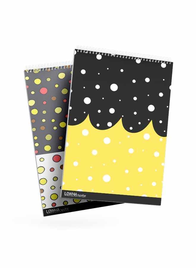 LOWHA Set Of 2 Spiral Notepads Each With 50 Sheets And A Hard Paper Cover With Various Sizes Dots Design White/Black/Yellow/Grey/Pink - Image 1