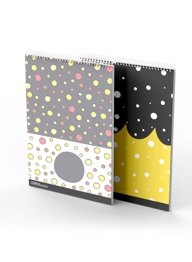LOWHA Set Of 2 Spiral Notepads Each With 50 Sheets And A Hard Paper Cover With Various Sizes Dots Design White/Black/Yellow/Grey/Pink - Image 2