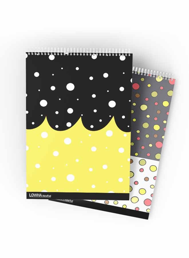 LOWHA Set Of 2 Spiral Notepads Each With 50 Sheets And A Hard Paper Cover With Various Sizes Dots Design White/Black/Yellow/Grey/Pink - Image 3