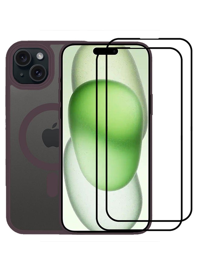 مارجون 3 Packs For iPhone 15 Plus Back Full Camera Protection And Reinforced Corners Scratch Resistant Cover Support Magnetic Charging Transparent Body Purple - Image 3