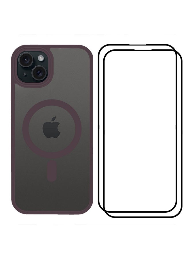 مارجون 3 Packs For iPhone 15 Plus Back Full Camera Protection And Reinforced Corners Scratch Resistant Cover Support Magnetic Charging Transparent Body Purple - Image 2