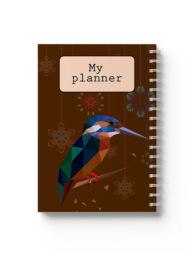 LOWHA Spiral Notebook Polygonal Design With Bird1 Brown/Pink/Blue - Image 1