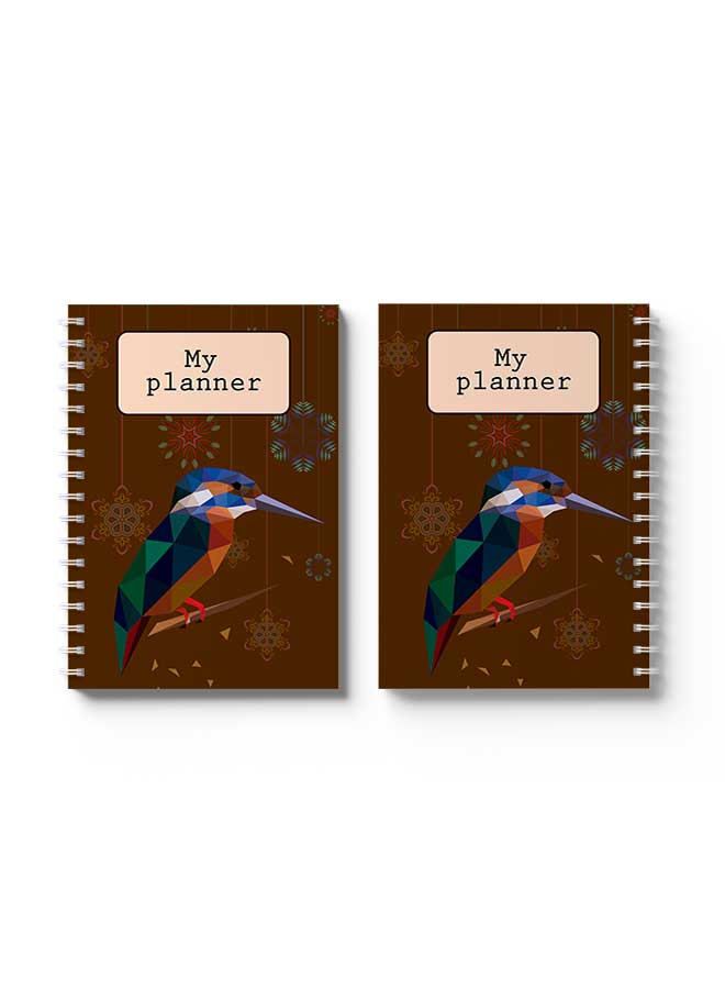 LOWHA Spiral Notebook Polygonal Design With Bird1 Brown/Pink/Blue - Image 3