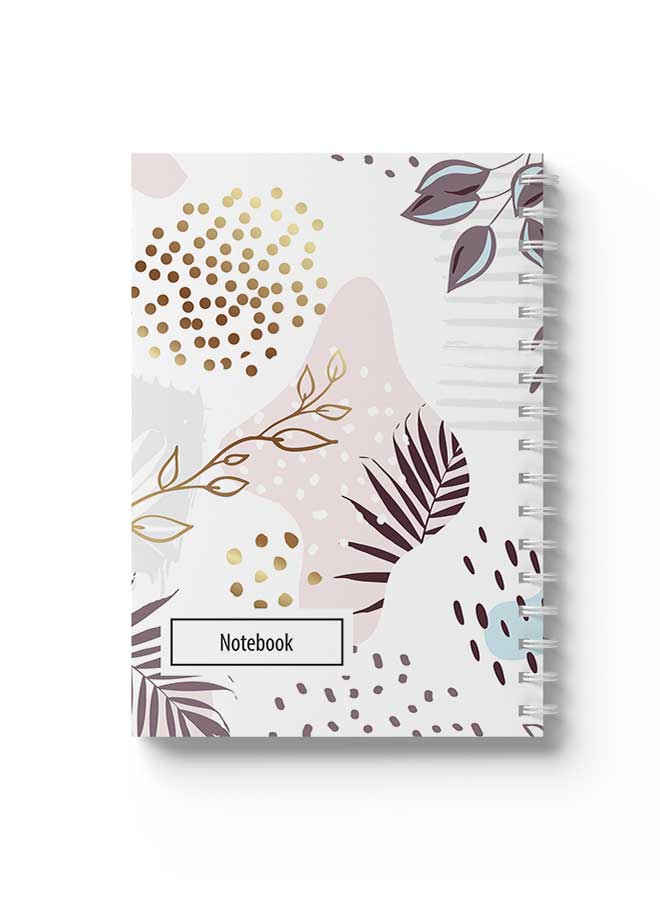 LOWHA - Spiral Notebook Hand Draw Abstract Floral Art5 Brown/Gold/White/Blue - Image 1