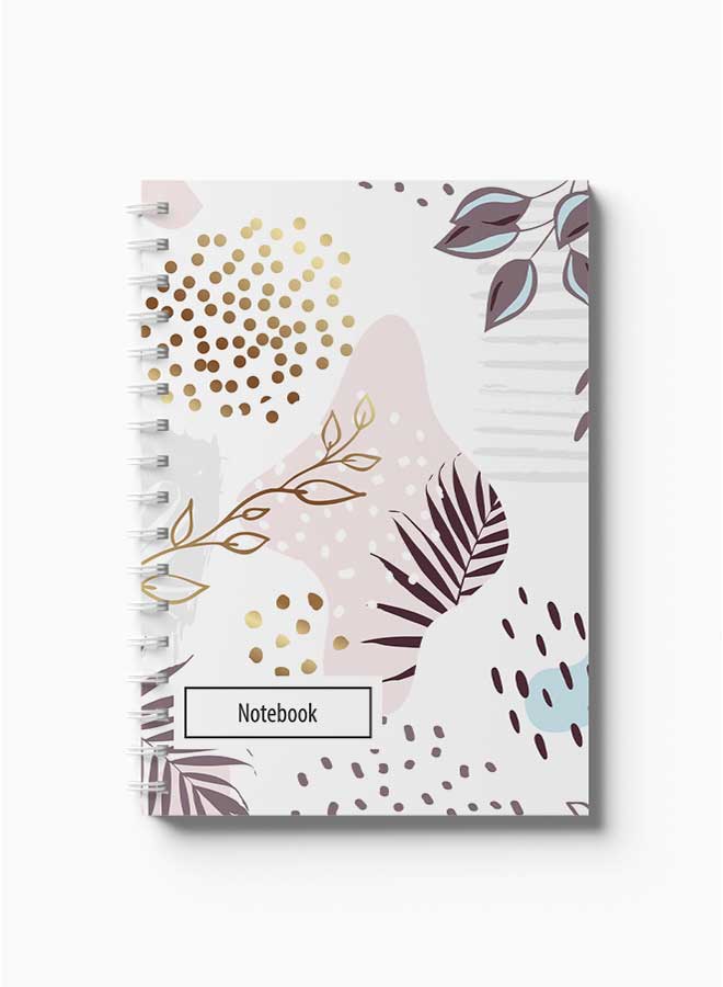 LOWHA - Spiral Notebook Hand Draw Abstract Floral Art5 Brown/Gold/White/Blue - Image 1