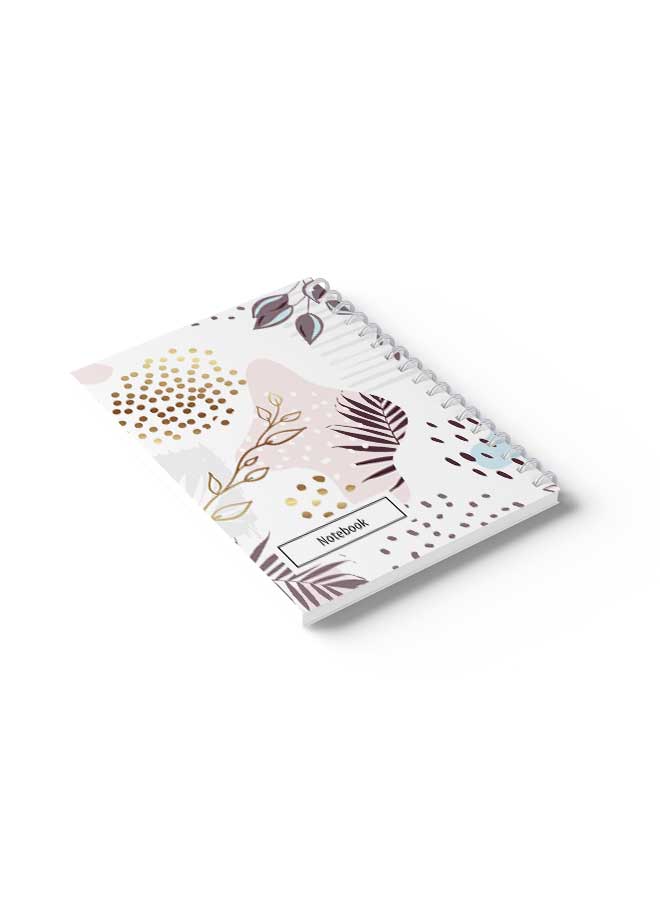 LOWHA - Spiral Notebook Hand Draw Abstract Floral Art5 Brown/Gold/White/Blue - Image 1
