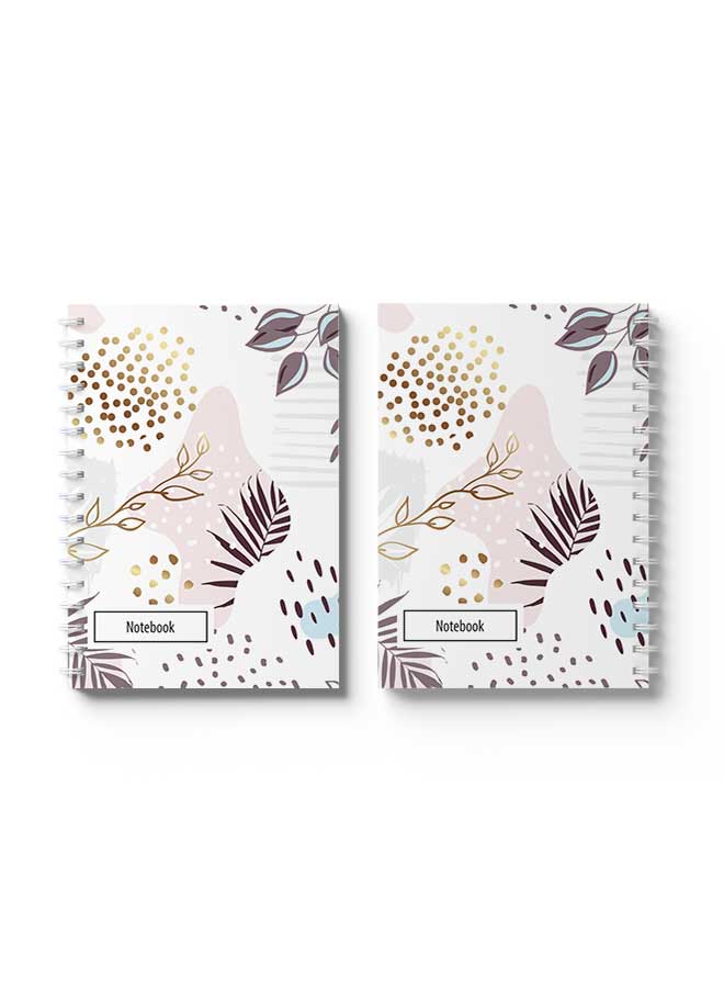 LOWHA - Spiral Notebook Hand Draw Abstract Floral Art5 Brown/Gold/White/Blue - Image 1