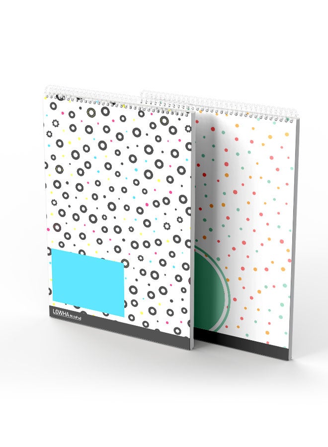 LOWHA Set Of 2 Spiral Notepads Each With 50 Sheets And A Hard Paper Cover With Dots And Circles Design White/Pink/Orange/Pink/Black/Blue - Image 2