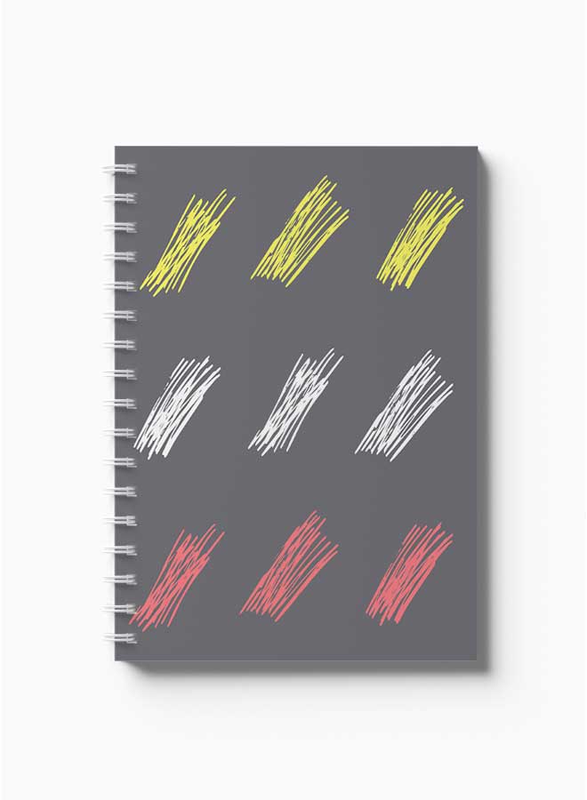 LOWHA Spiral Notebook Hand Drawn Doodle Brushes Grey/Yellow/Pink/White - Image 2