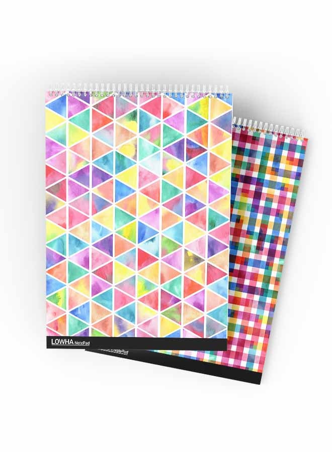 LOWHA Set Of 2 Spiral Notepads Each With 50 Sheets And A Hard Paper Cover With Bright Colours Pattern Design Multicolor - Image 1