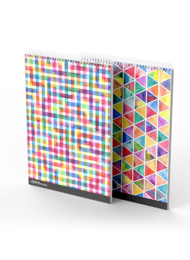 LOWHA Set Of 2 Spiral Notepads Each With 50 Sheets And A Hard Paper Cover With Bright Colours Pattern Design Multicolor - Image 2