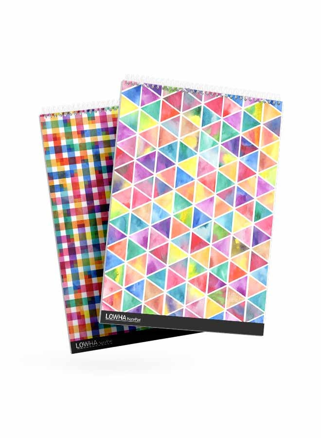 LOWHA Set Of 2 Spiral Notepads Each With 50 Sheets And A Hard Paper Cover With Bright Colours Pattern Design Multicolor - Image 3