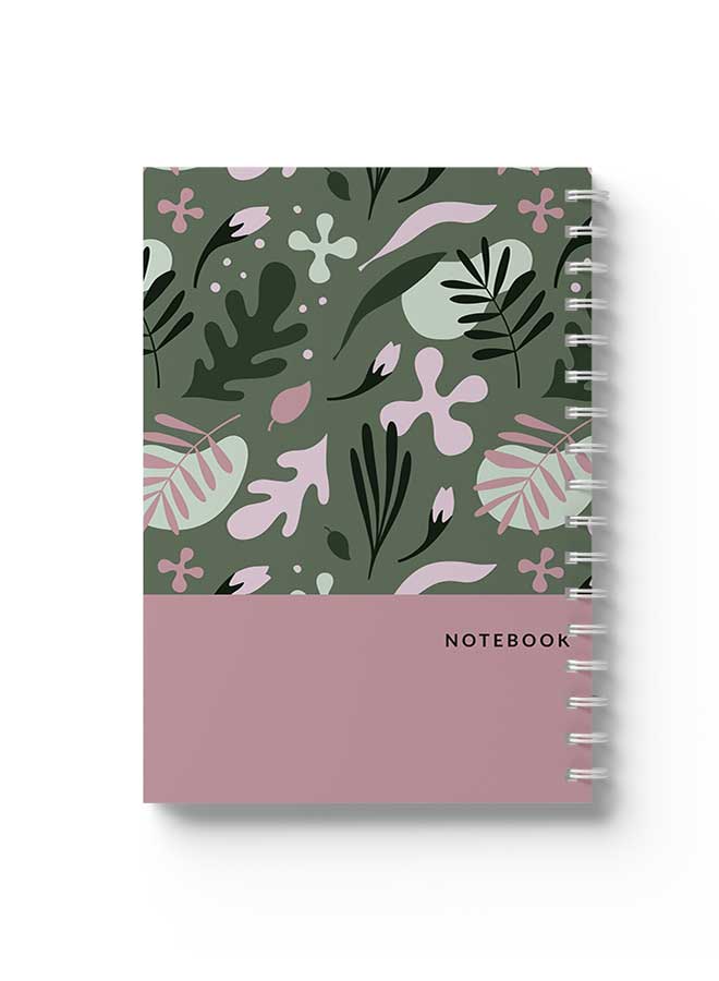 لوحة Spiral Notebook Floral Design Green Bg Pink/White/Green - Image 1