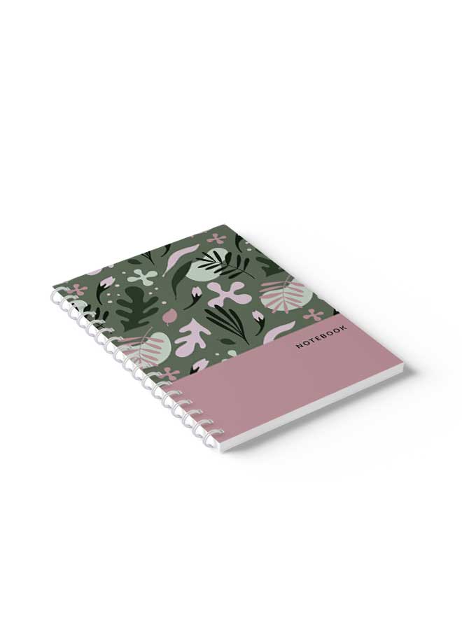 لوحة Spiral Notebook Floral Design Green Bg Pink/White/Green - Image 5
