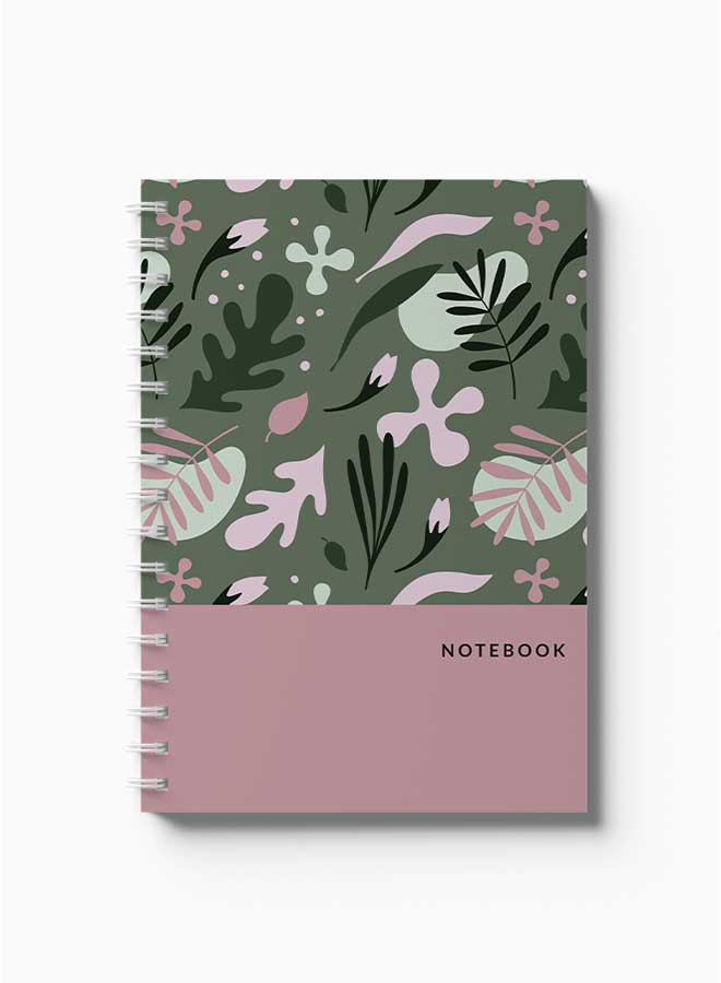 لوحة Spiral Notebook Floral Design Green Bg Pink/White/Green - Image 2